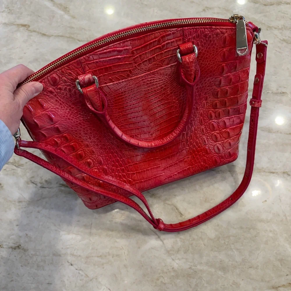 Brahmin Carnation Red Melbourne Duxbury Satchel with Crossbody‎ Strap